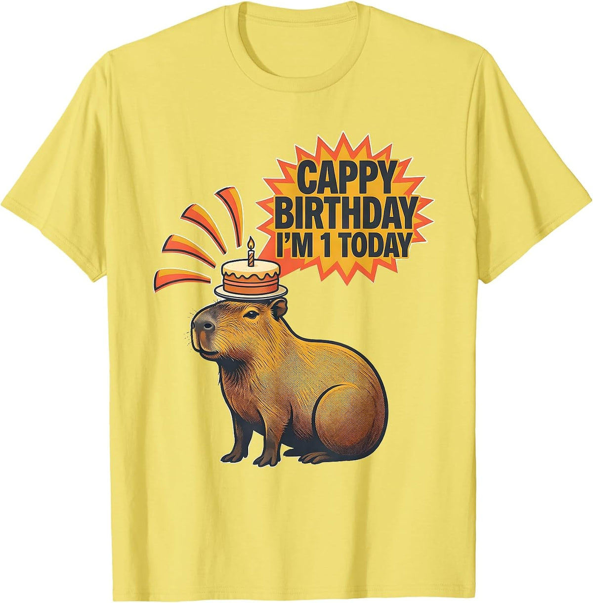 Men's Cappy Birthday I'm 1 Today Funny Capybara Kawaii Birthday T-Shirt - Lemon Yellow