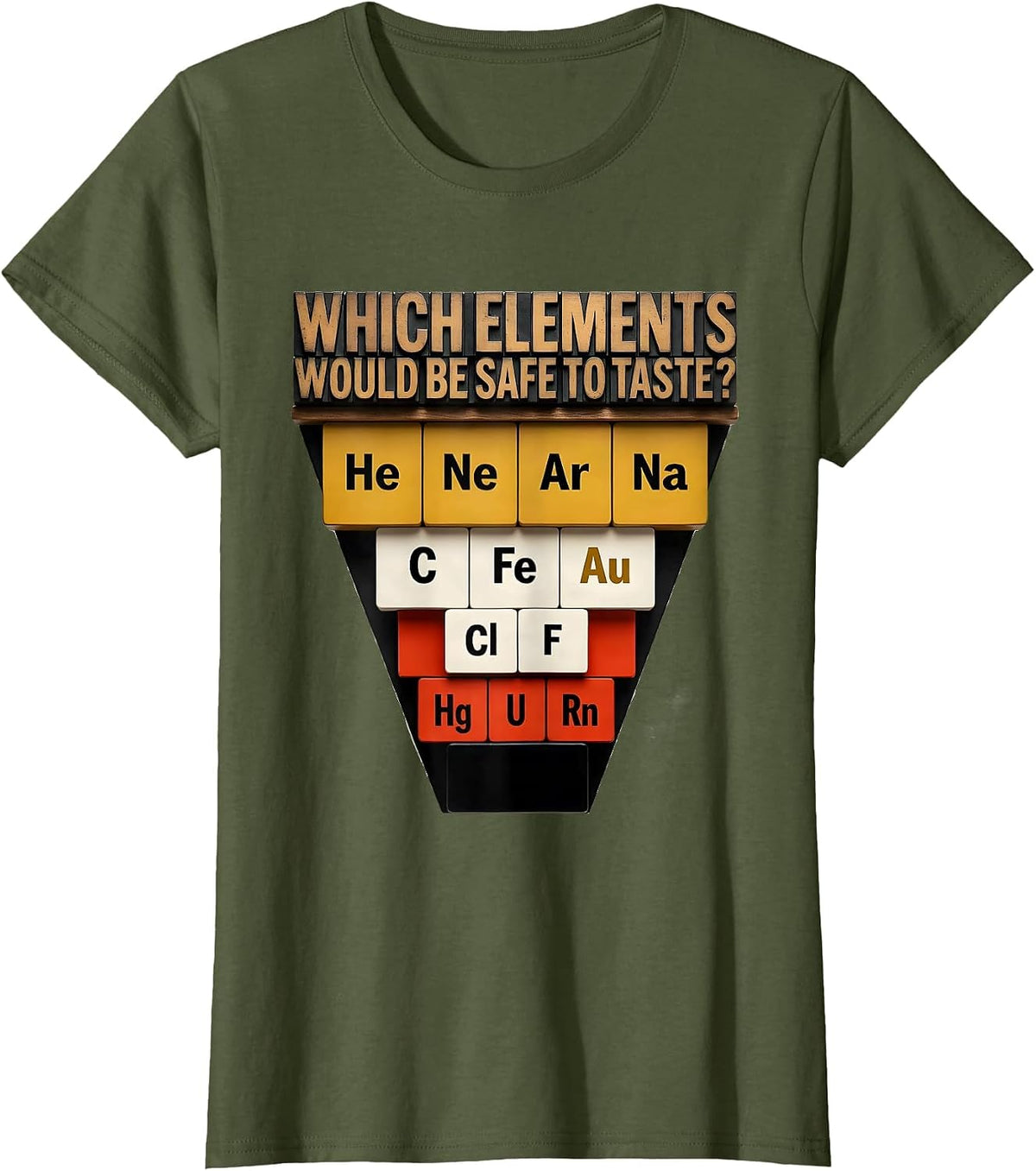 Women's Which Elements Would Be Safe To Taste Funny Science Teacher T-Shirt - Olive Green