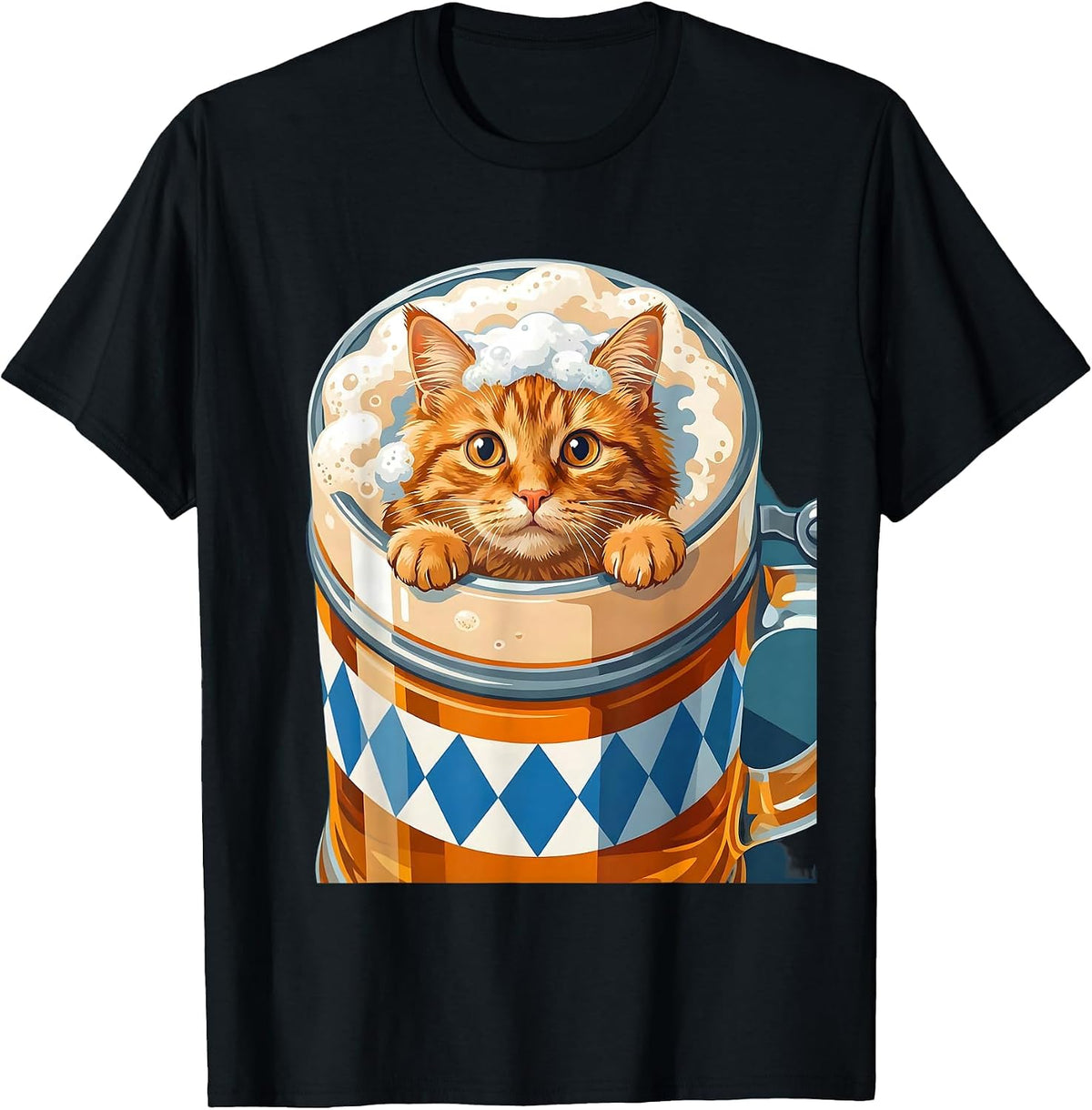 Men's Funny Oktoberfest Cat Peeking Into Beer Stein T-Shirt - Black