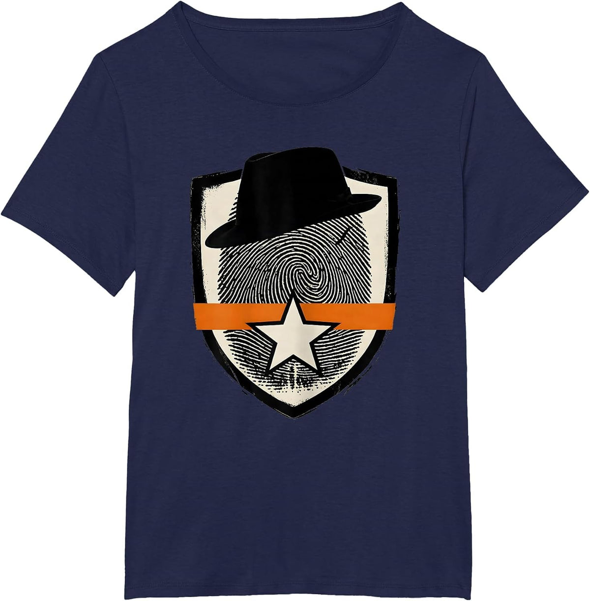 Women's Brutalist Shield Detective Fingerprint Halloween Costume T-Shirt - Navy Blue