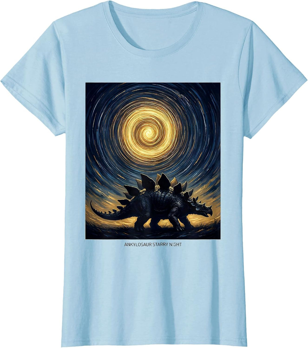 Ankylosaur Starry Night Whimsical Van Gogh Dinosaur Art T-Shirt - Baby Blue