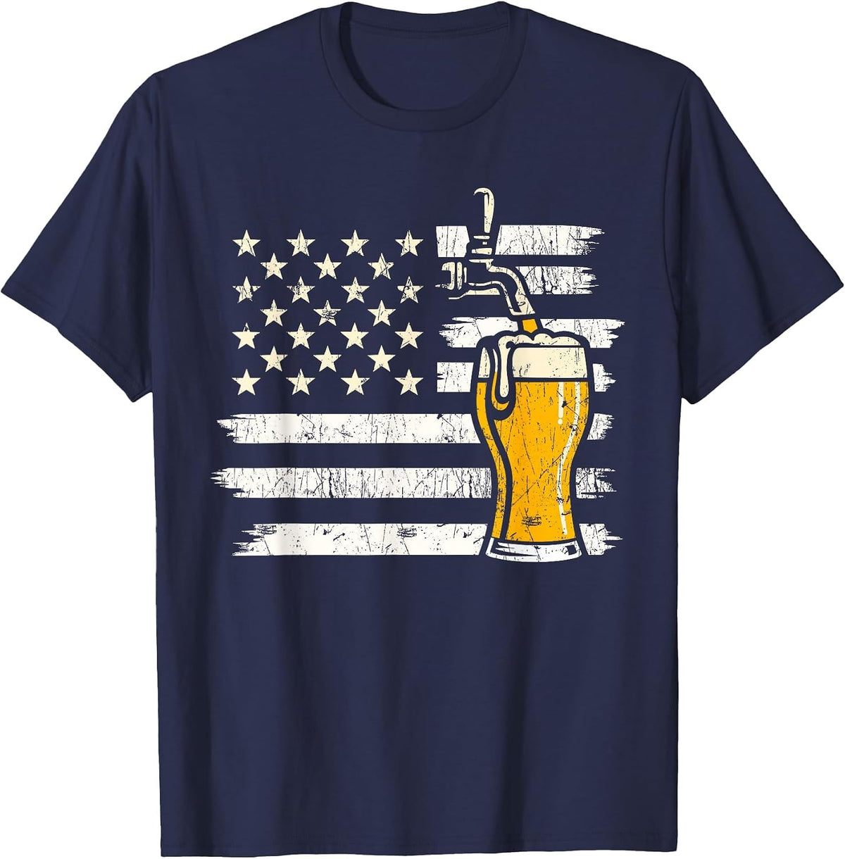 Beer American Flag USA T-Shirt - Navy Blue