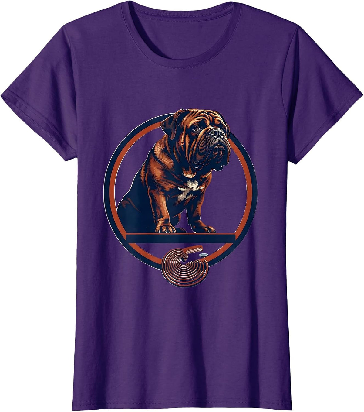 Women's Dogue de Bordeaux Japanese Kanagawa Wave Surfing Dog T-Shirt - Purple