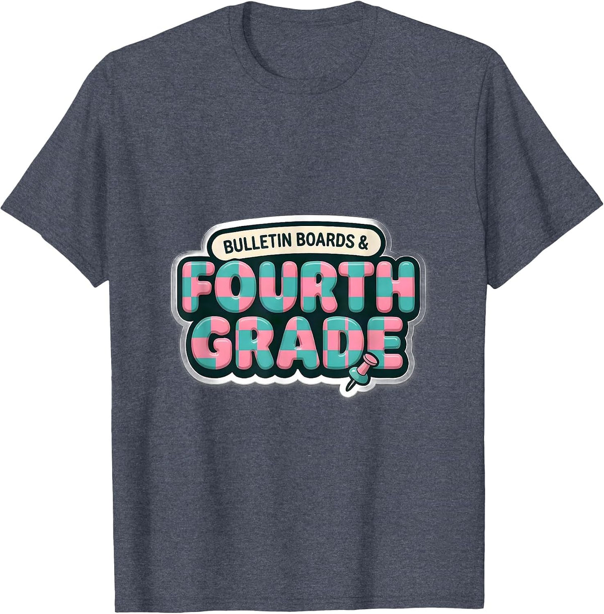 Bulletin Boards & Fourth Grade Retro Checkered Girl Teacher T-Shirt - Heather Blue