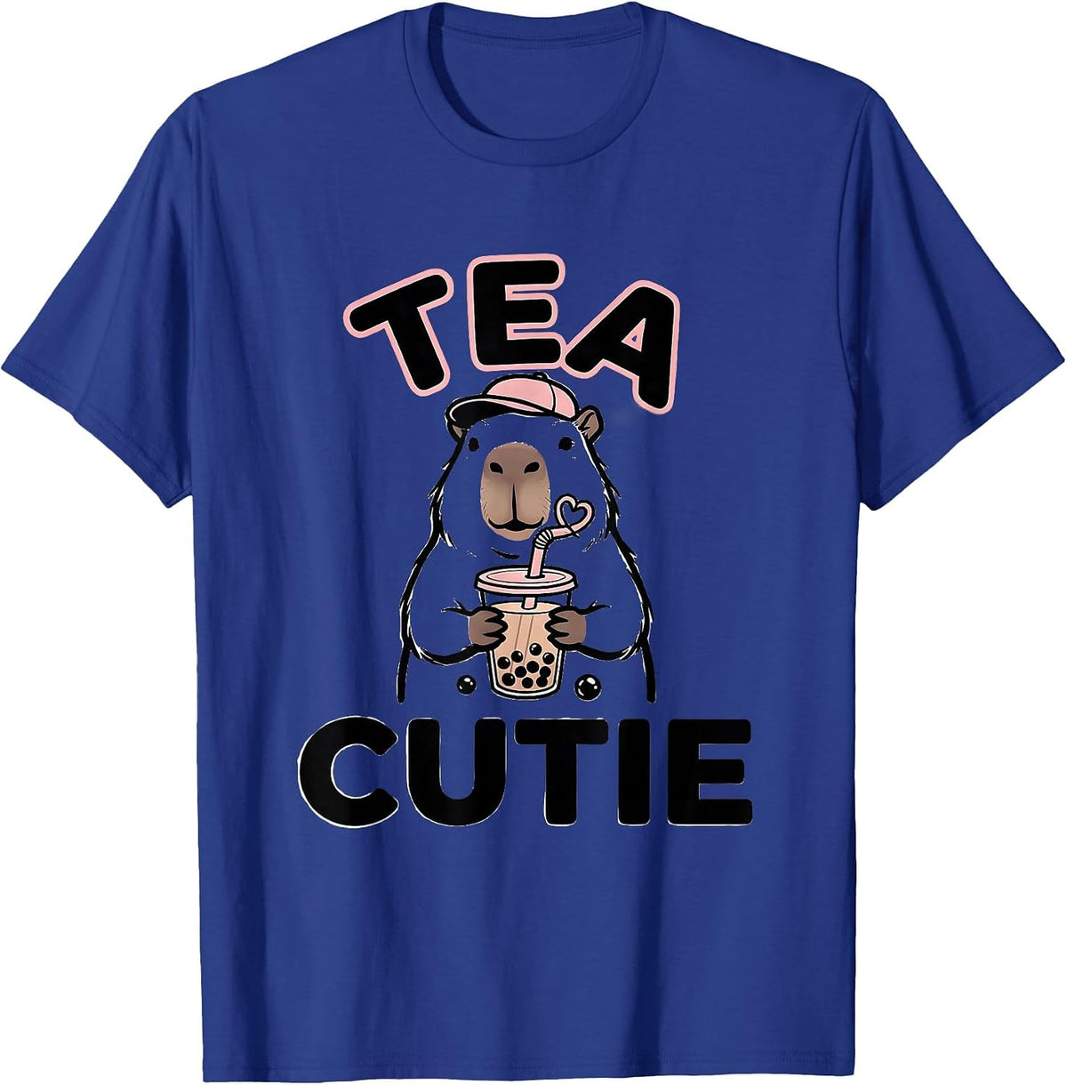Men's Tea Cutie Minimalist Kawaii Capybara Boba Tea Anime Humor T-Shirt - Royal Blue