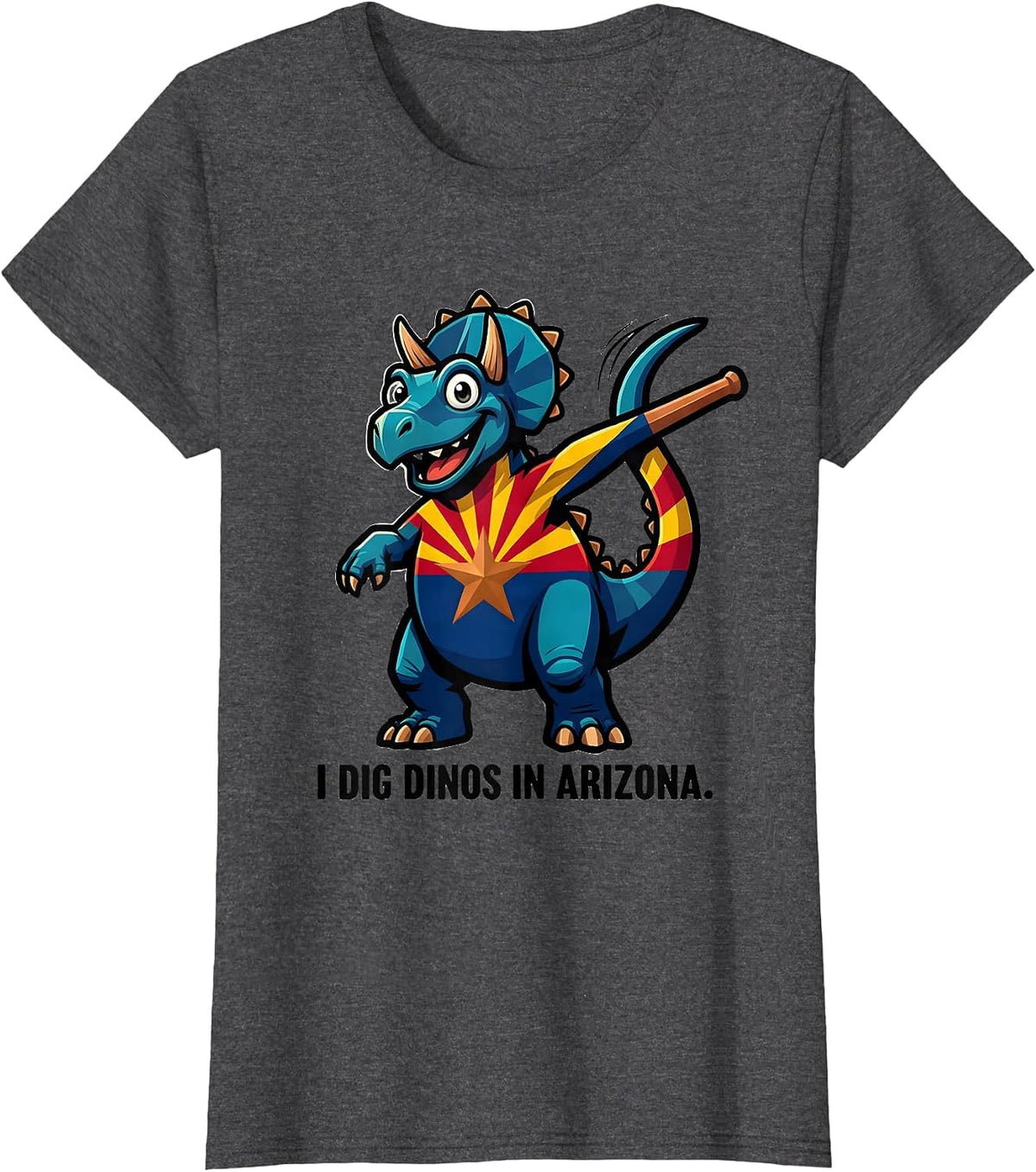 Women's I Dig Dinos In Arizona Cartoon Arizona Flag Dinosaur Lover T-Shirt - Dark Heather Grey