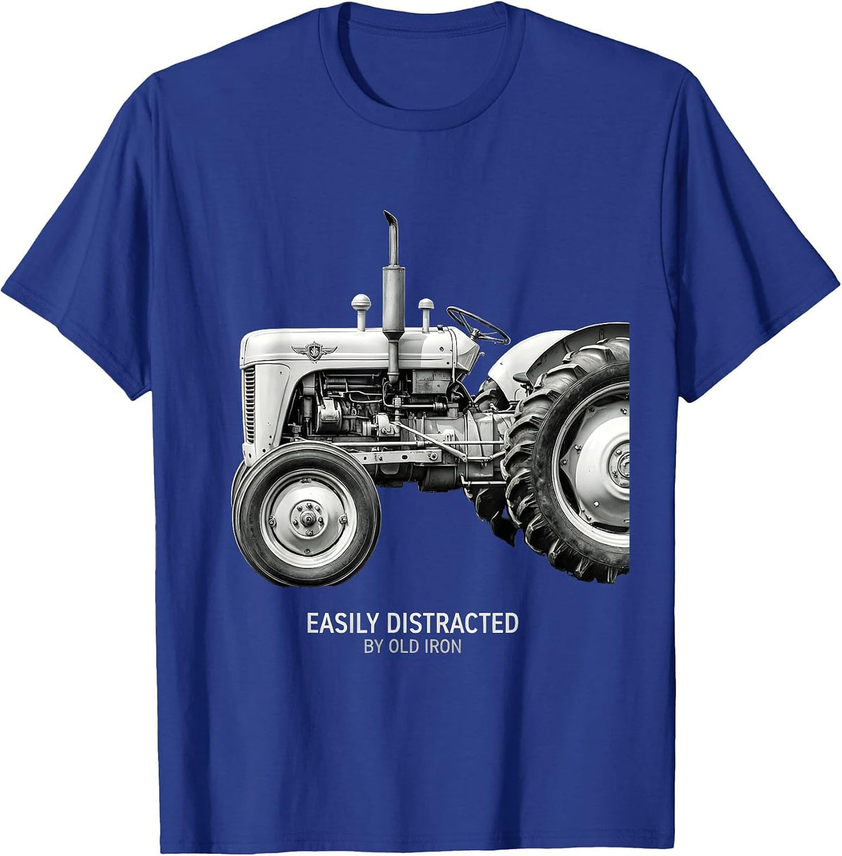 Easily Distracted By Old Iron Classic Tractor Design T-Shirt - Royal Blue