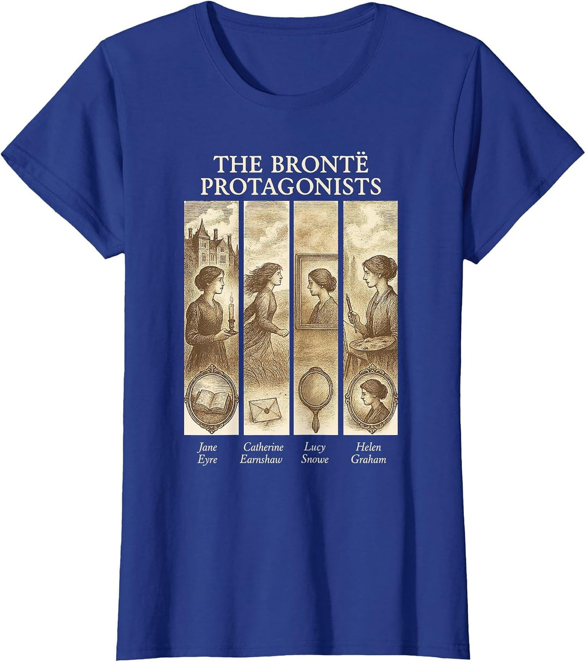 Jane Eyre, Wuthering Heights, Bronte Sisters, Heathcliff T-Shirt - Royal Blue