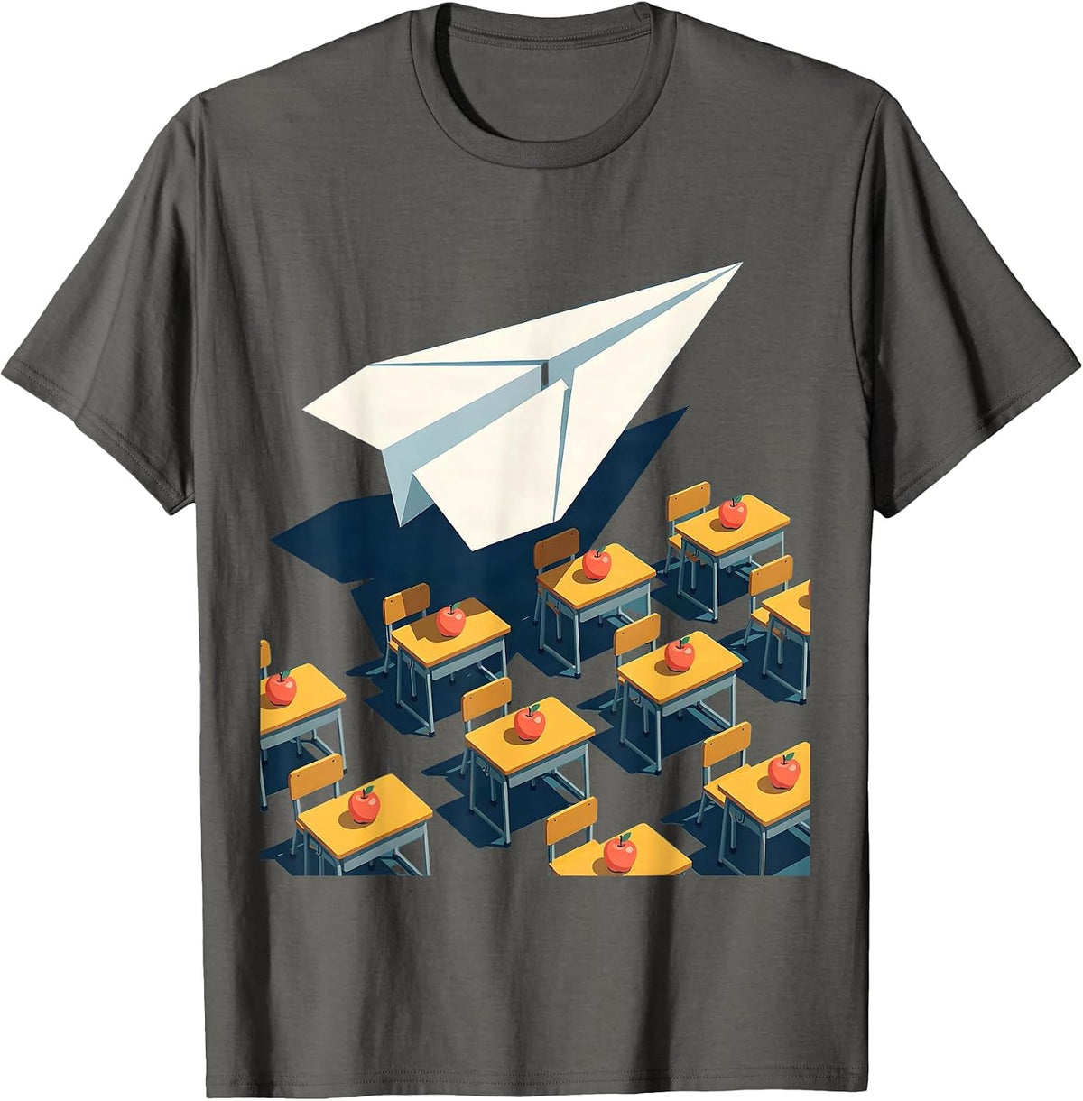 Men's First Grade Teacher Paper Airplane Classroom Art T-Shirt - Asphalt Grey