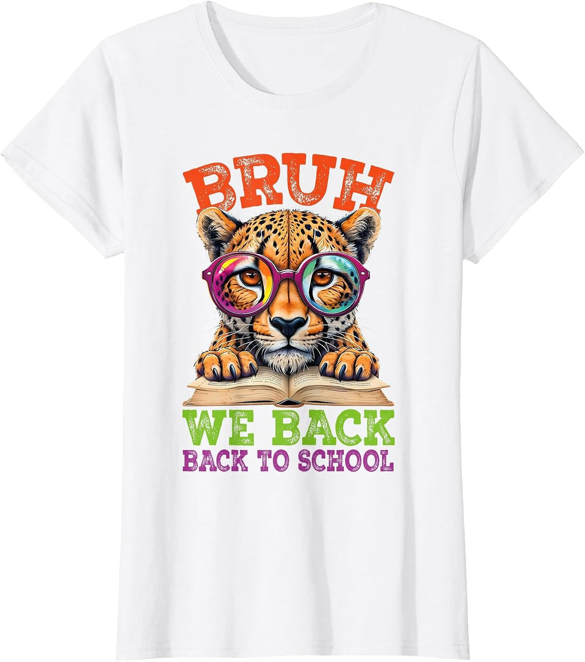 Bruh We Back Cheetah Back to School Teacher Boys Girls Kids T-Shirt - White