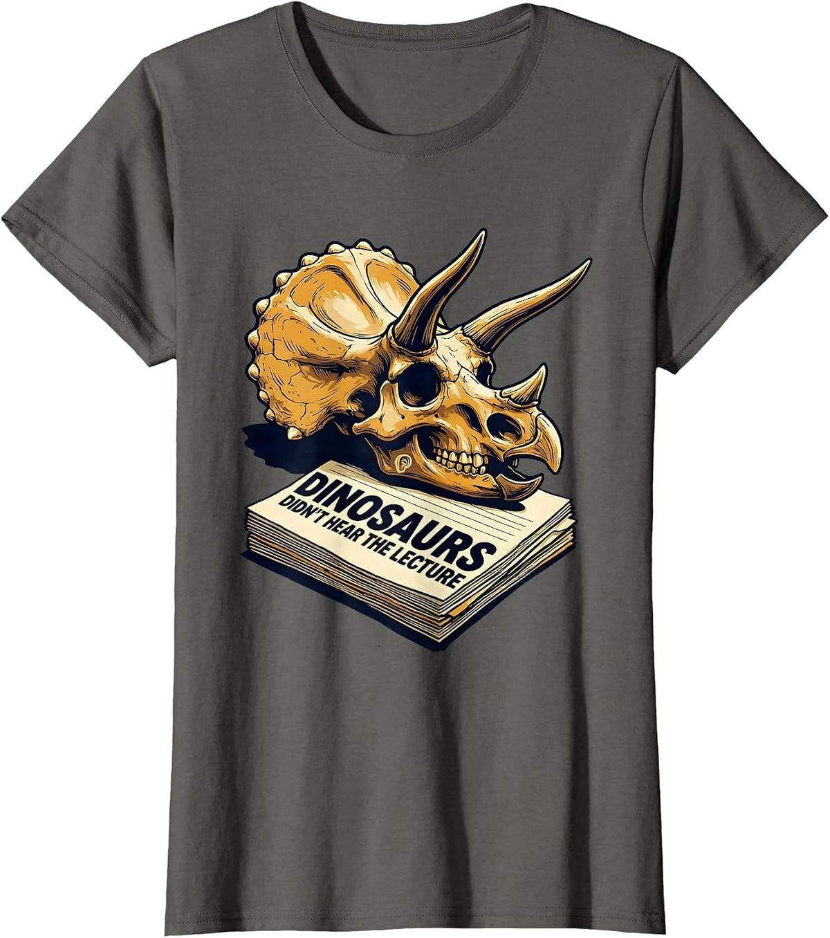 Women's Dinosaurs Didn't Hear The Lecture Funny Teacher Book Lover T-Shirt - Asphalt Grey