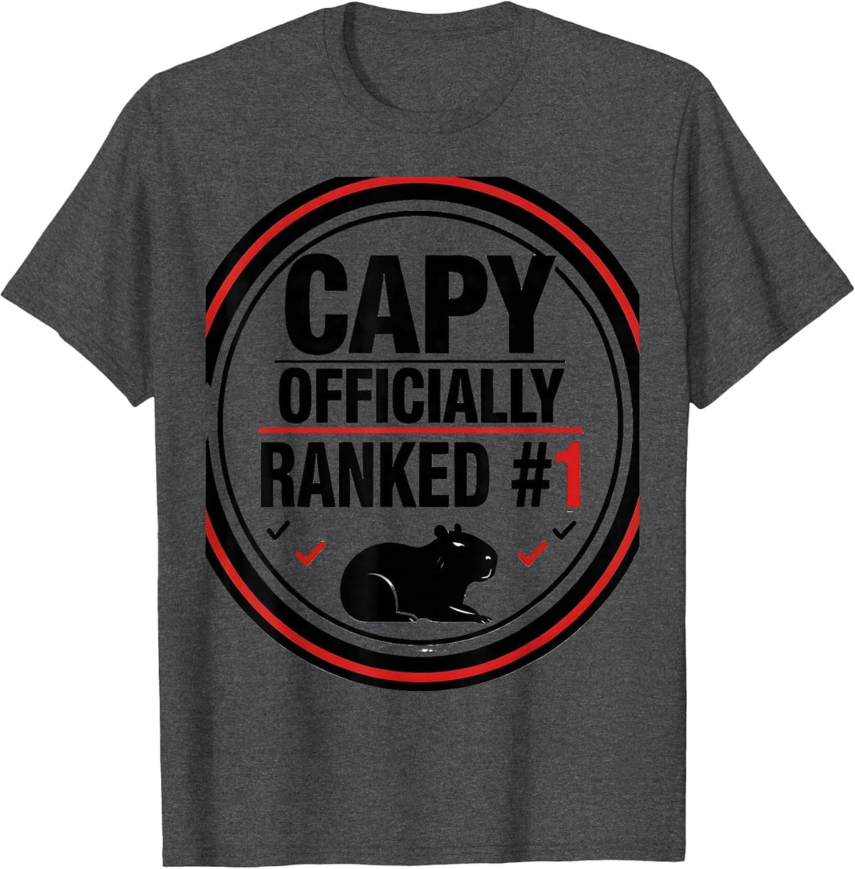 Men's Capy Officially Ranked #1 Funny Capybara Meme Animal Lover T-Shirt - Dark Heather Grey