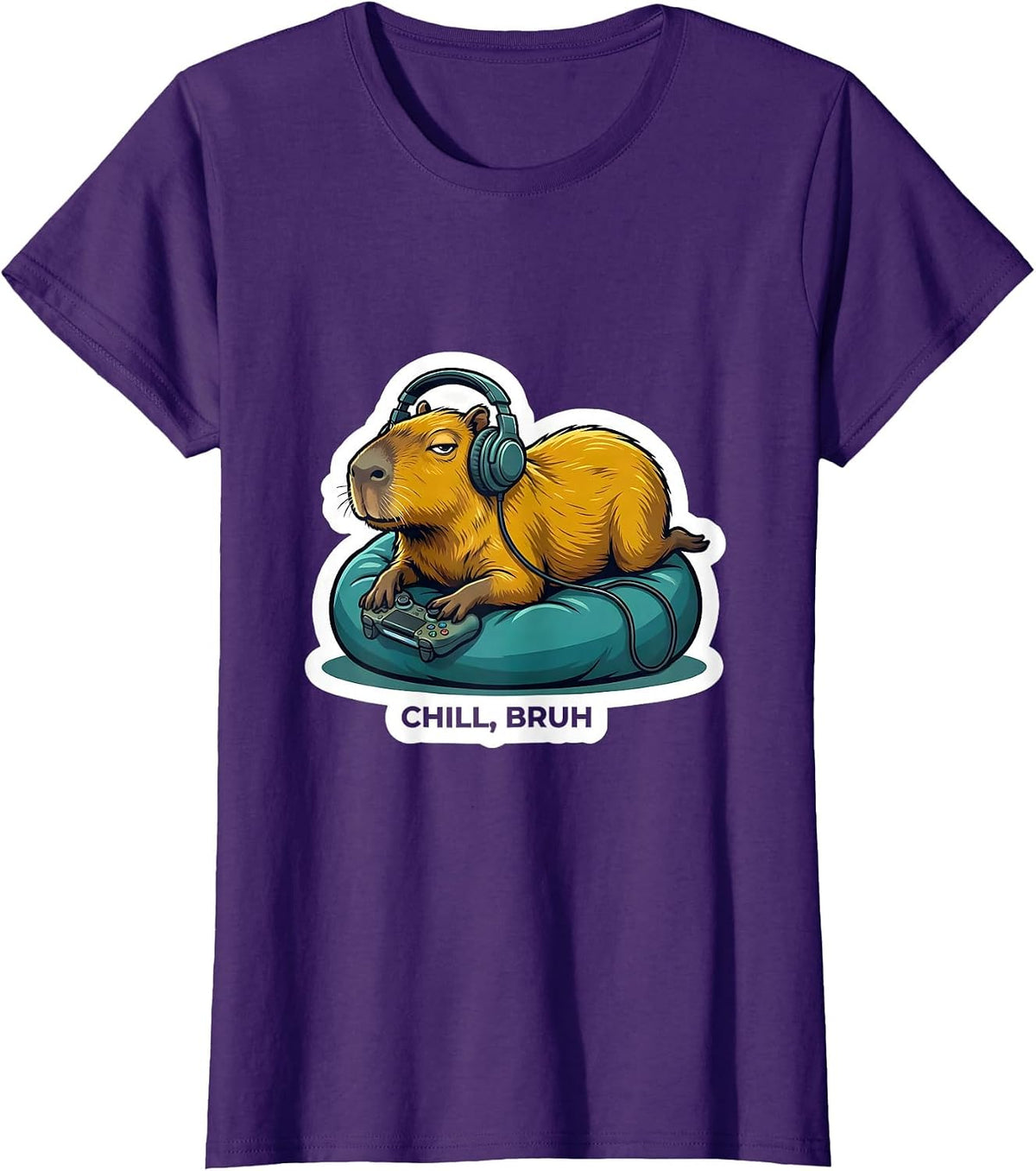 Women's Chill Bruh Funny Capybara Gamer Meme Animal Lover T-Shirt - Purple