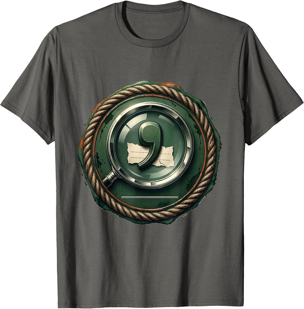 Vintage Grammar Teacher Punctuation Seal Badge T-Shirt - Asphalt Grey