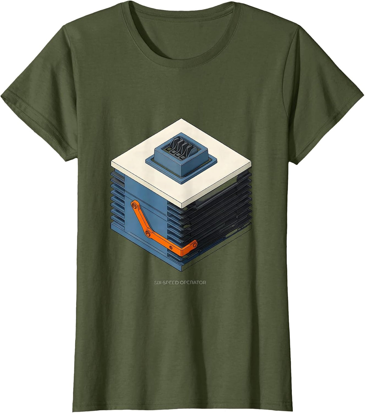 Women's Six-Speed Operator Manual Transmission Driver Car Guy T-Shirt - Olive Green