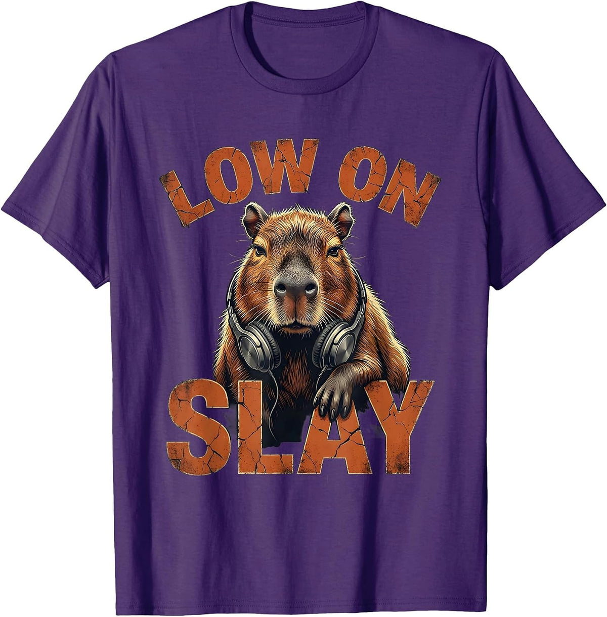 low on slay Distressed Capybara Gamer Meme Humor T-Shirt - Purple