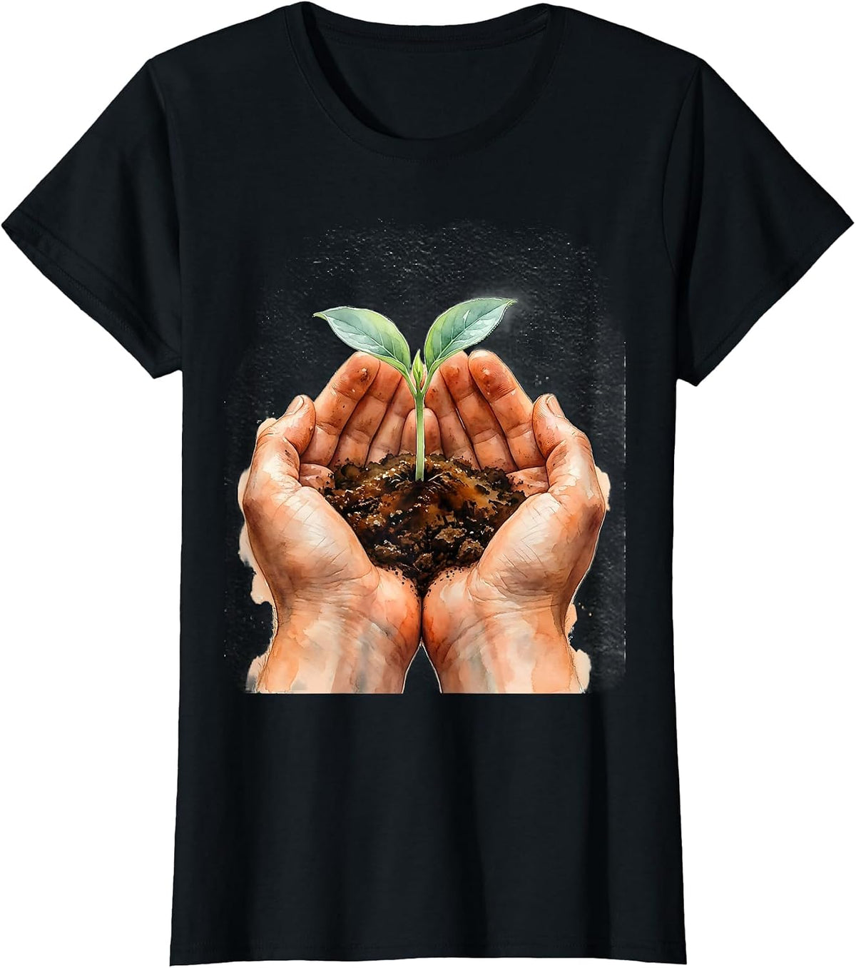 Women's Occupational Therapy Nurturing Hands Seedling Design T-Shirt - Black