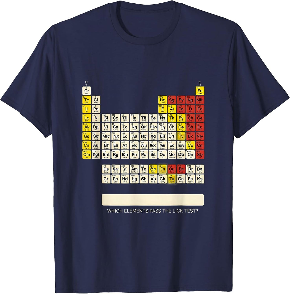 Men's Which Elements Pass The Lick Test? Funny Periodic Table T-Shirt - Navy Blue