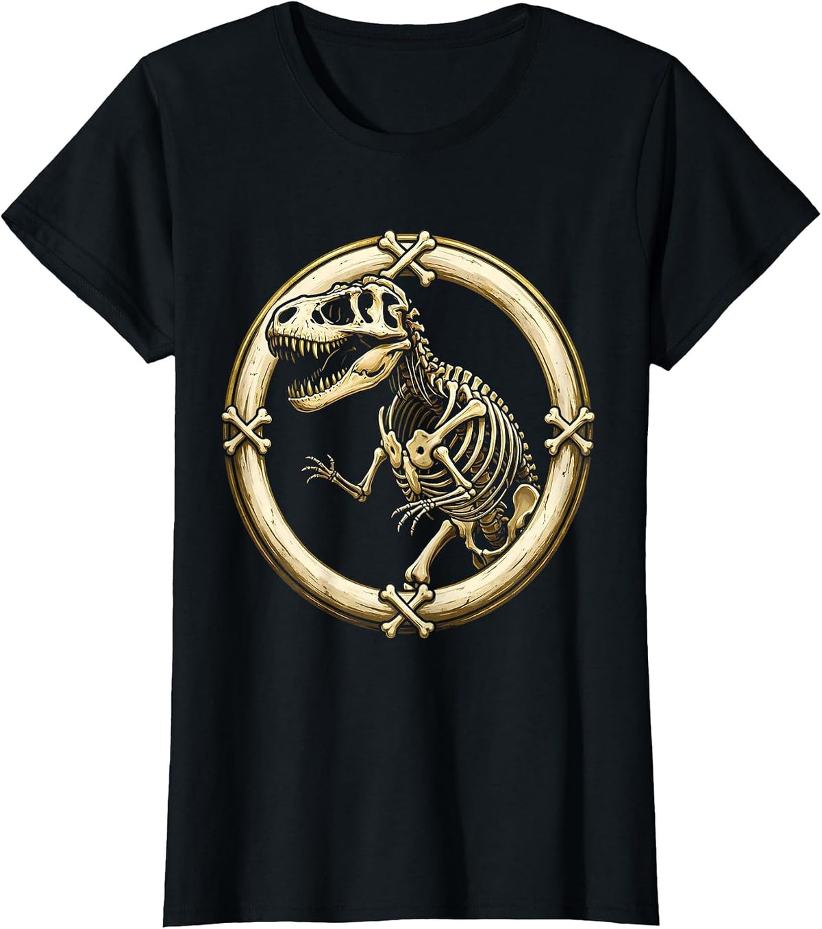 T-Rex Skeleton Museum Pose Dinosaur Graphic T-Shirt - Black
