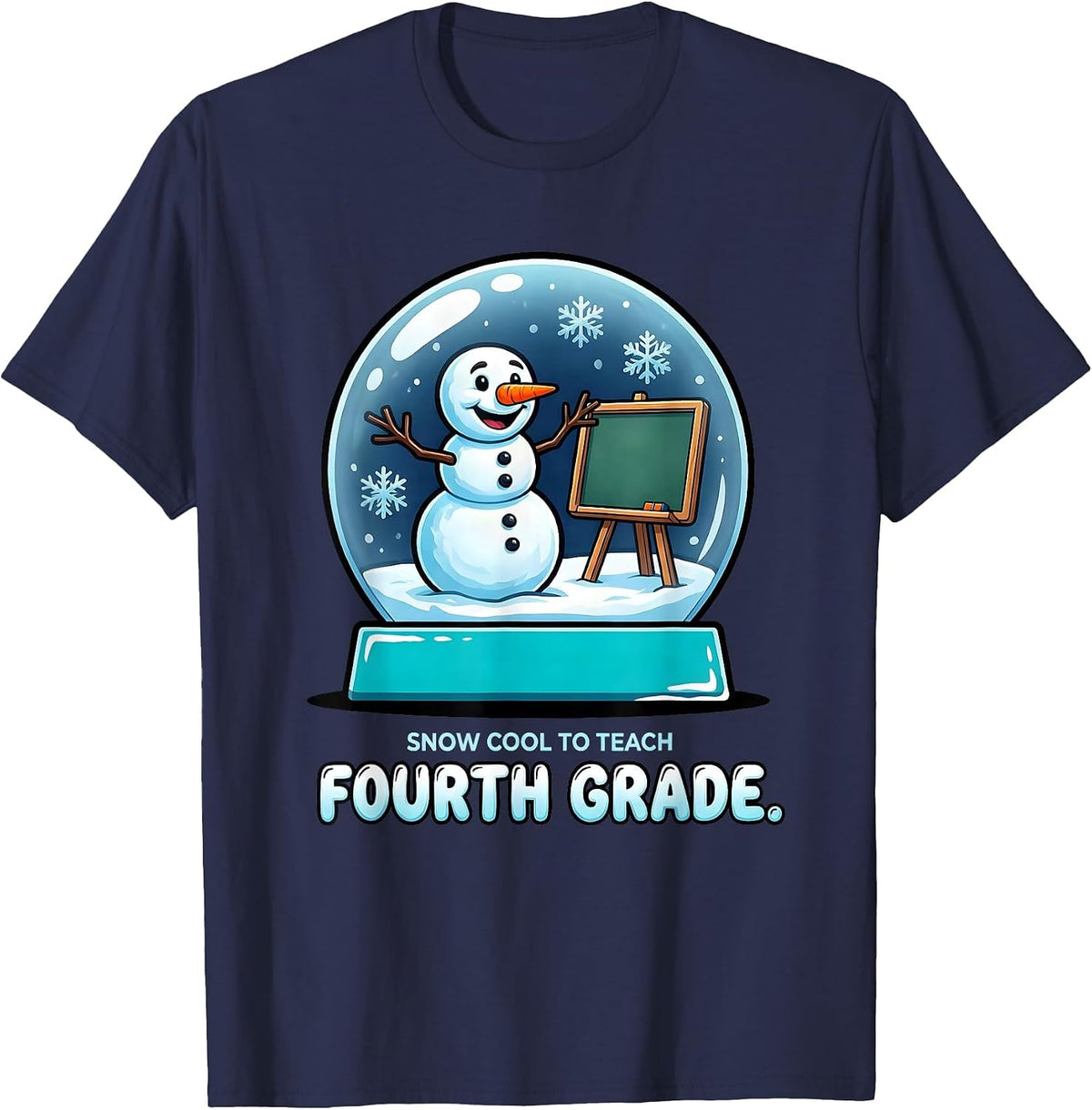 Men's Snow Cool To Teach Fourth Grade Cartoon Teacher Humor T-Shirt - Navy Blue
