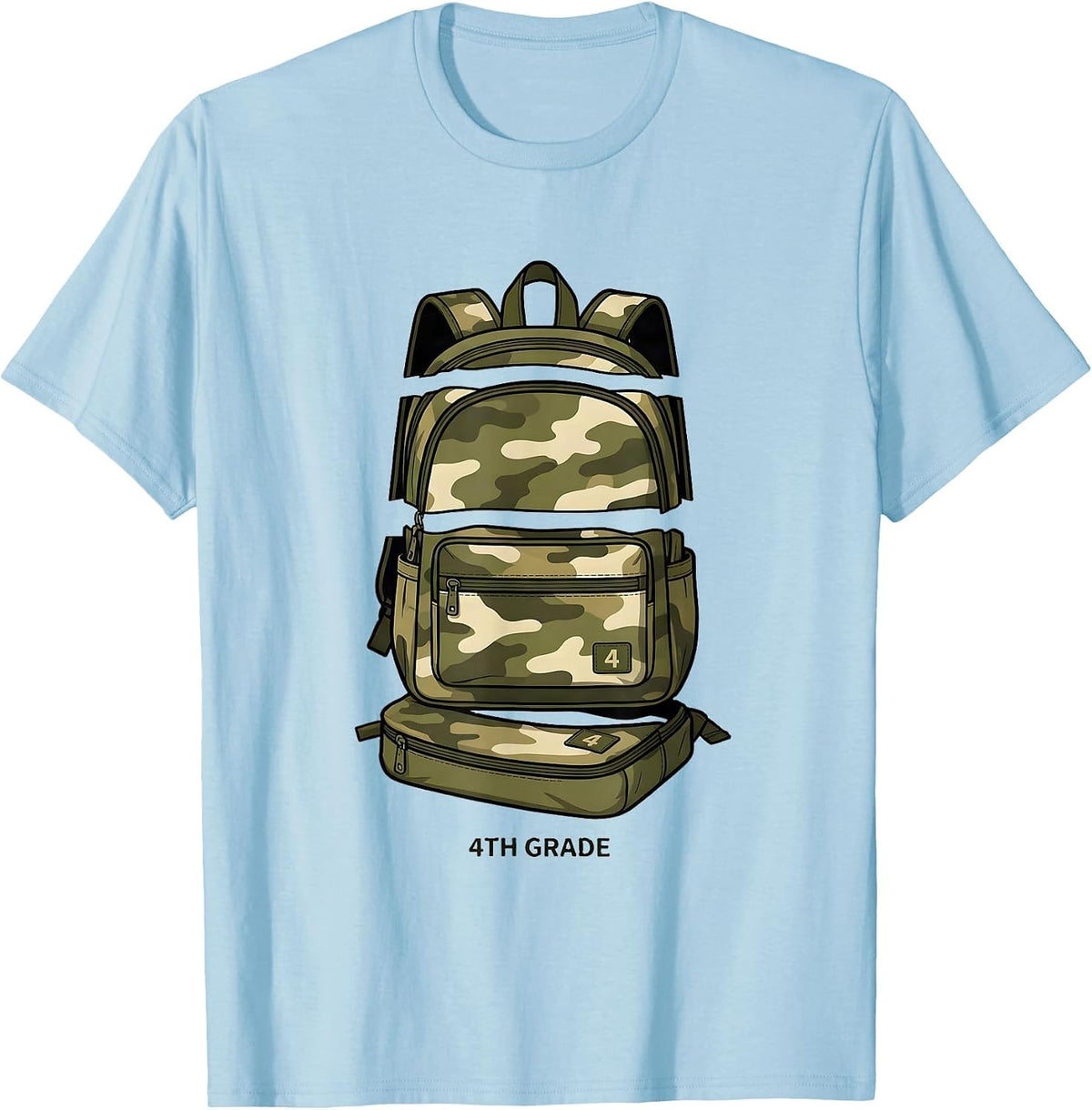 Men's 4th Grade Camo Back To School Boy Teacher Grade Level T-Shirt - Baby Blue