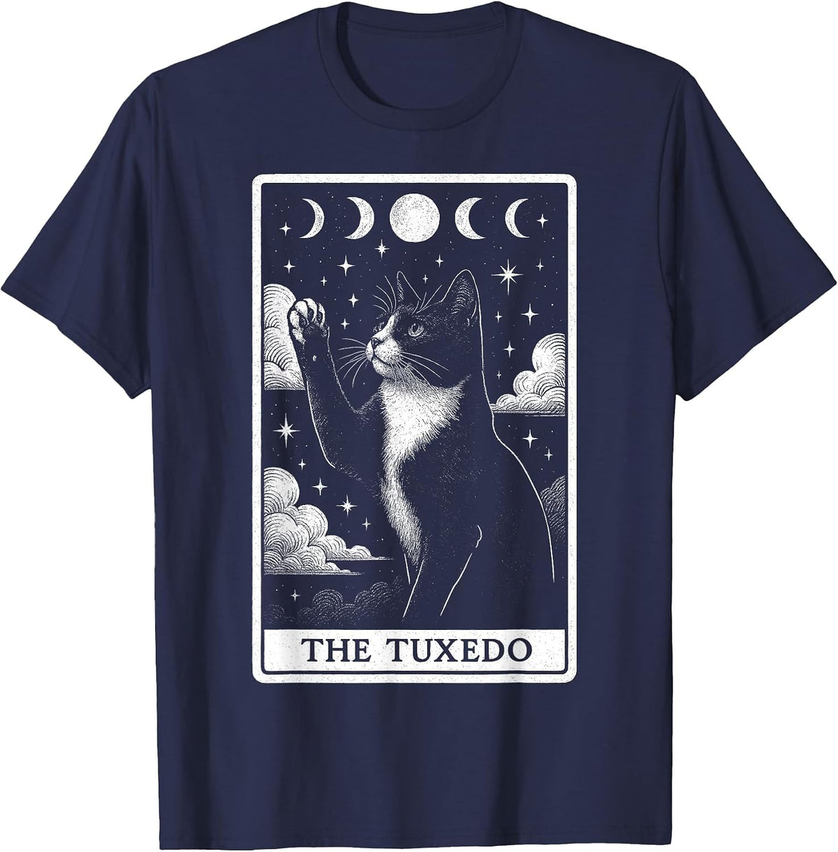 The Tuxedo Cat Tarot Card Witchy Moon T-Shirt - Navy Blue