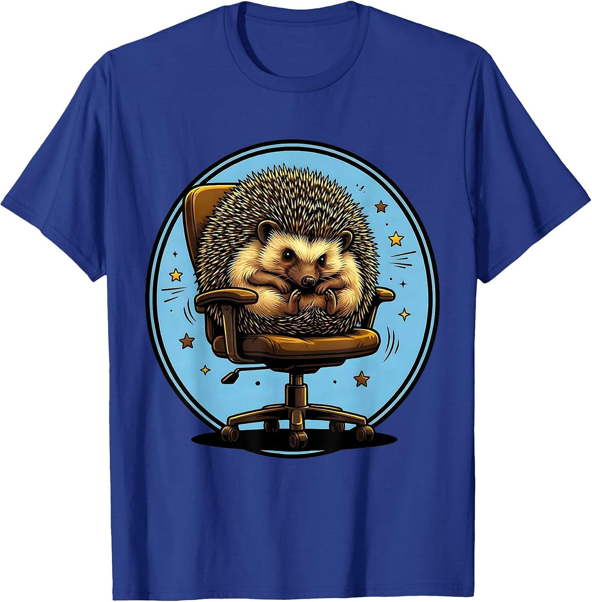 Men's Funny Hedgehog Rolled Up on Office Chair T-Shirt - Royal Blue