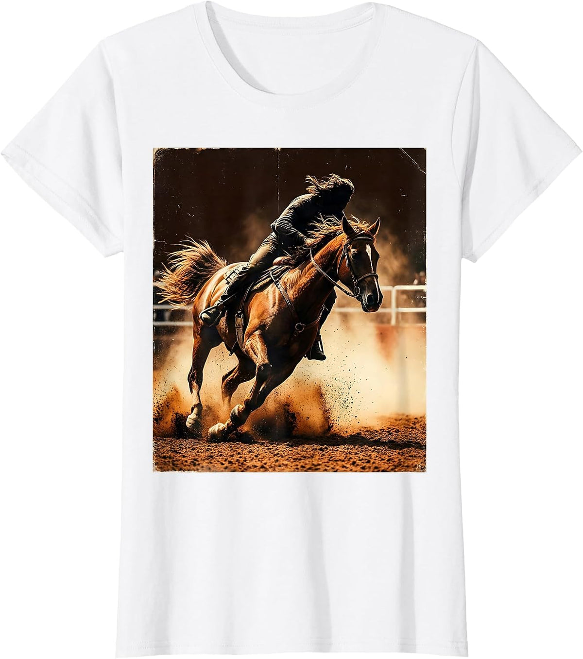 Barrel Racer Horse Sharp Turn Rodeo Graphic T-Shirt - White