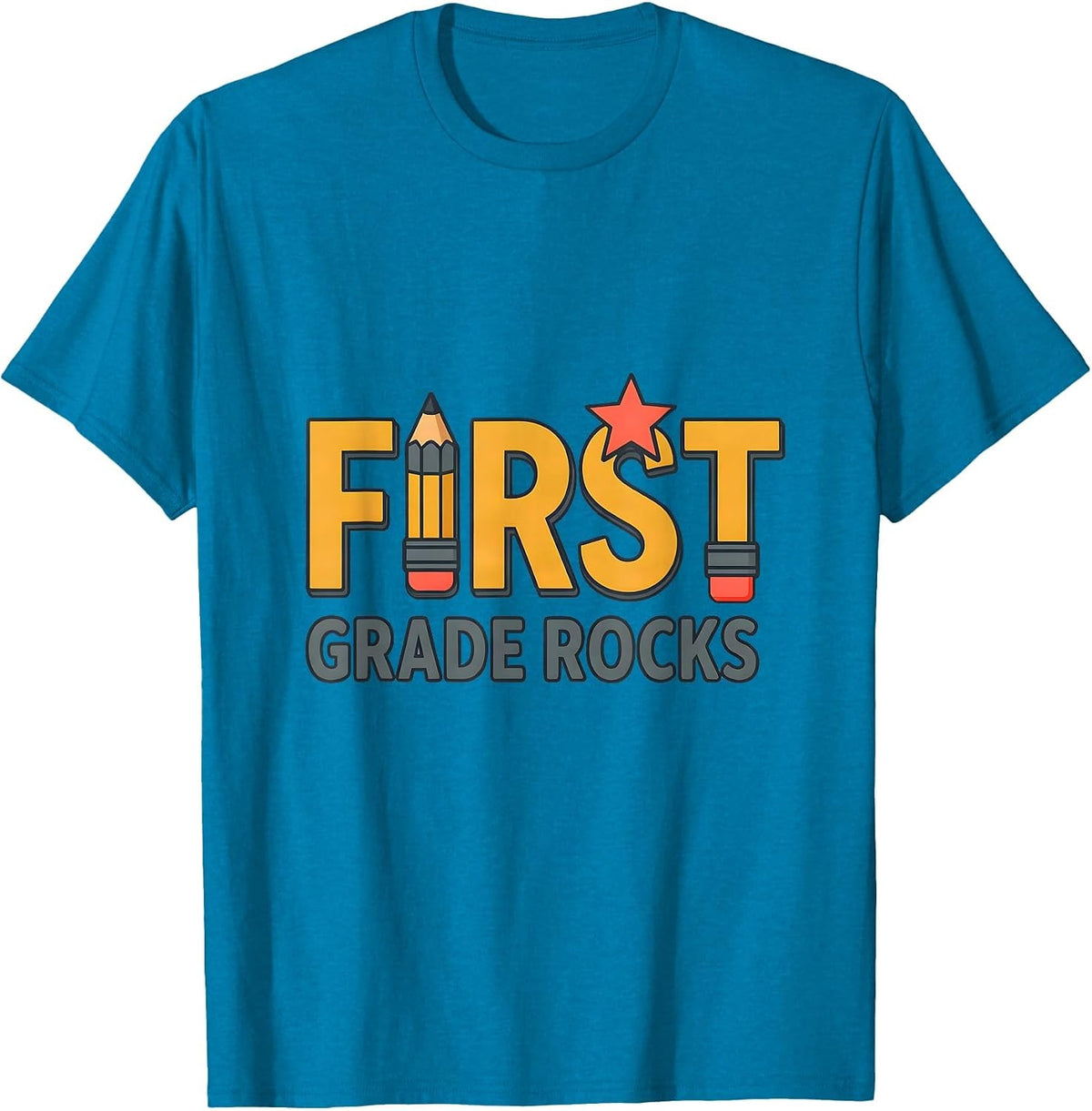 First Grade Rocks Cute Back to School Pencil for Kids T-Shirt - Sapphire Blue