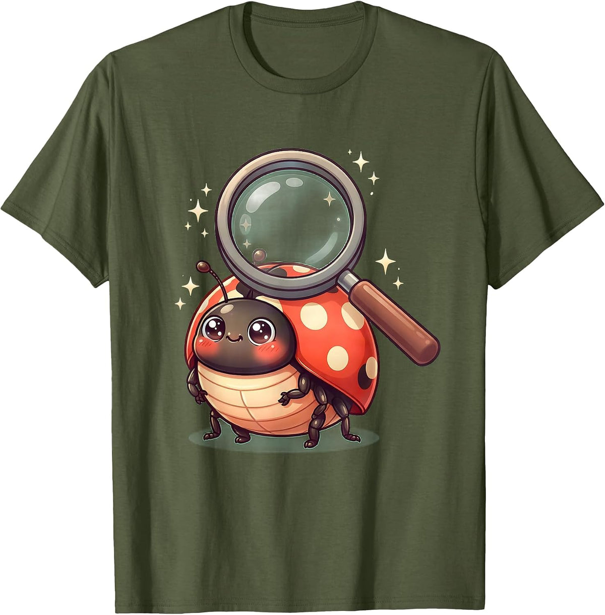 Men's Preschool Teacher Ladybug Magnifying Glass T-Shirt - Olive Green