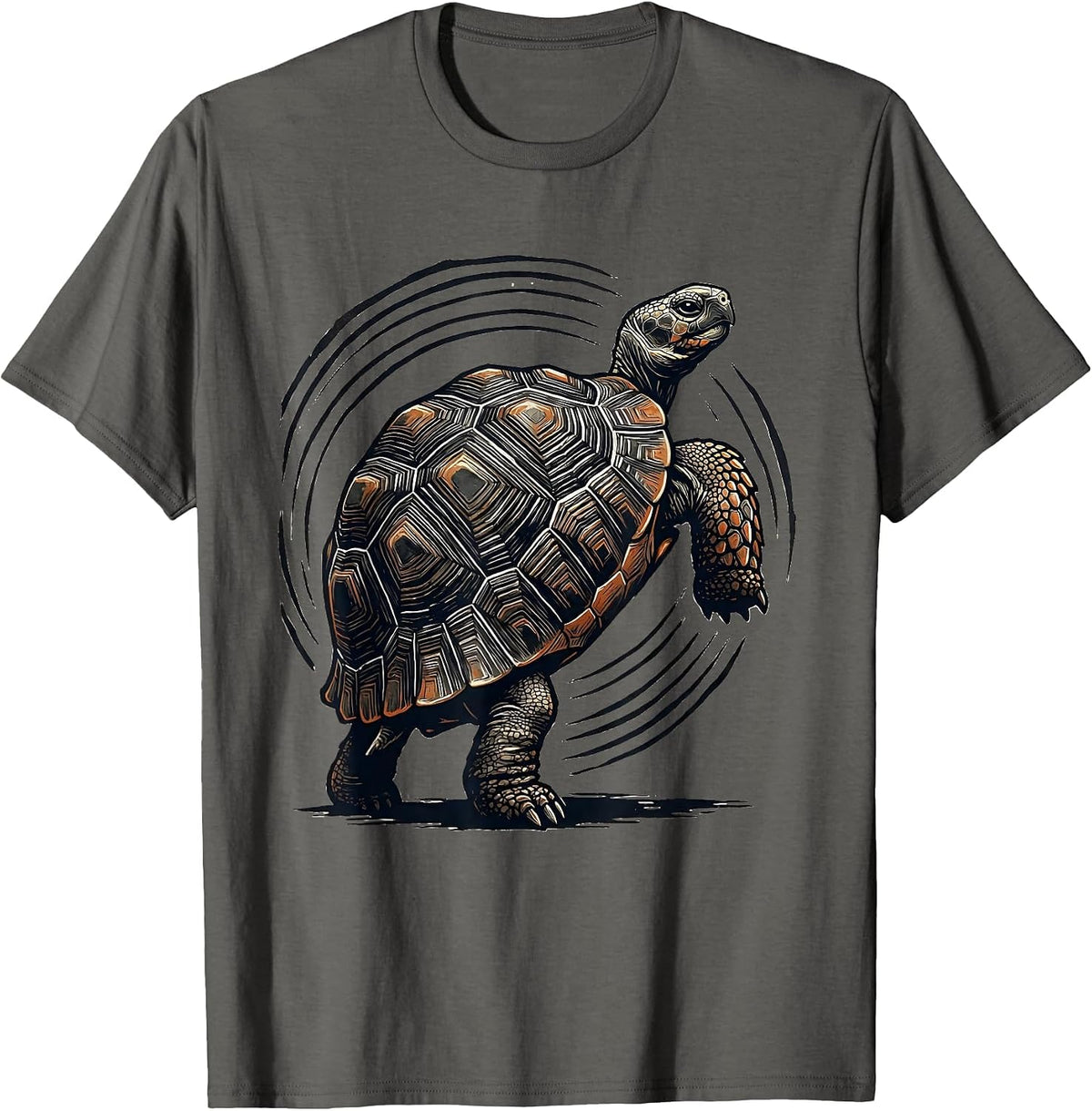 Men's Tortoise Linocut Funny Turtle Lover Gift T-Shirt - Asphalt Grey