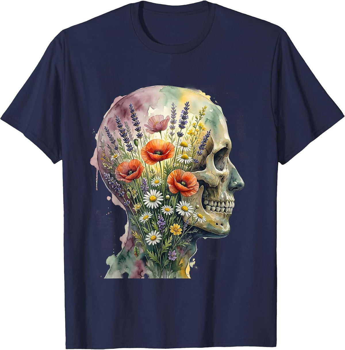 Mental Health Matters Wildflower Mind Graphic T-Shirt - Navy Blue