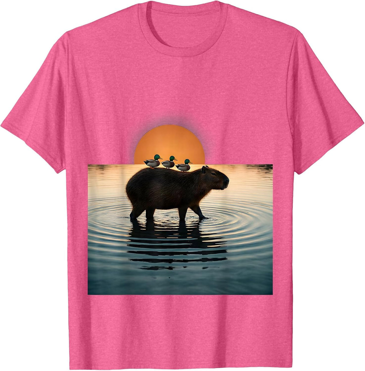 Capybara Duck Carrier Cute Animal Illustration T-Shirt - Pink Heather
