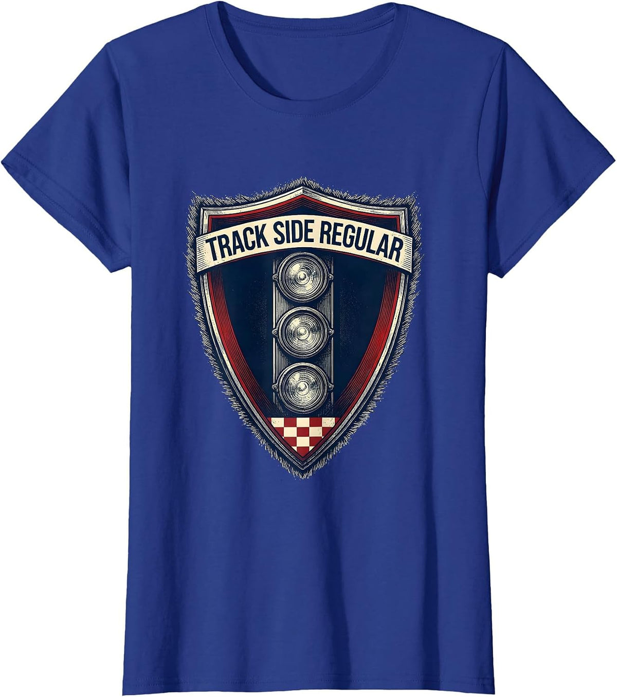 Women's Track Side Regular Patriotic Racing Fan Checkered Flag T-Shirt - Royal Blue
