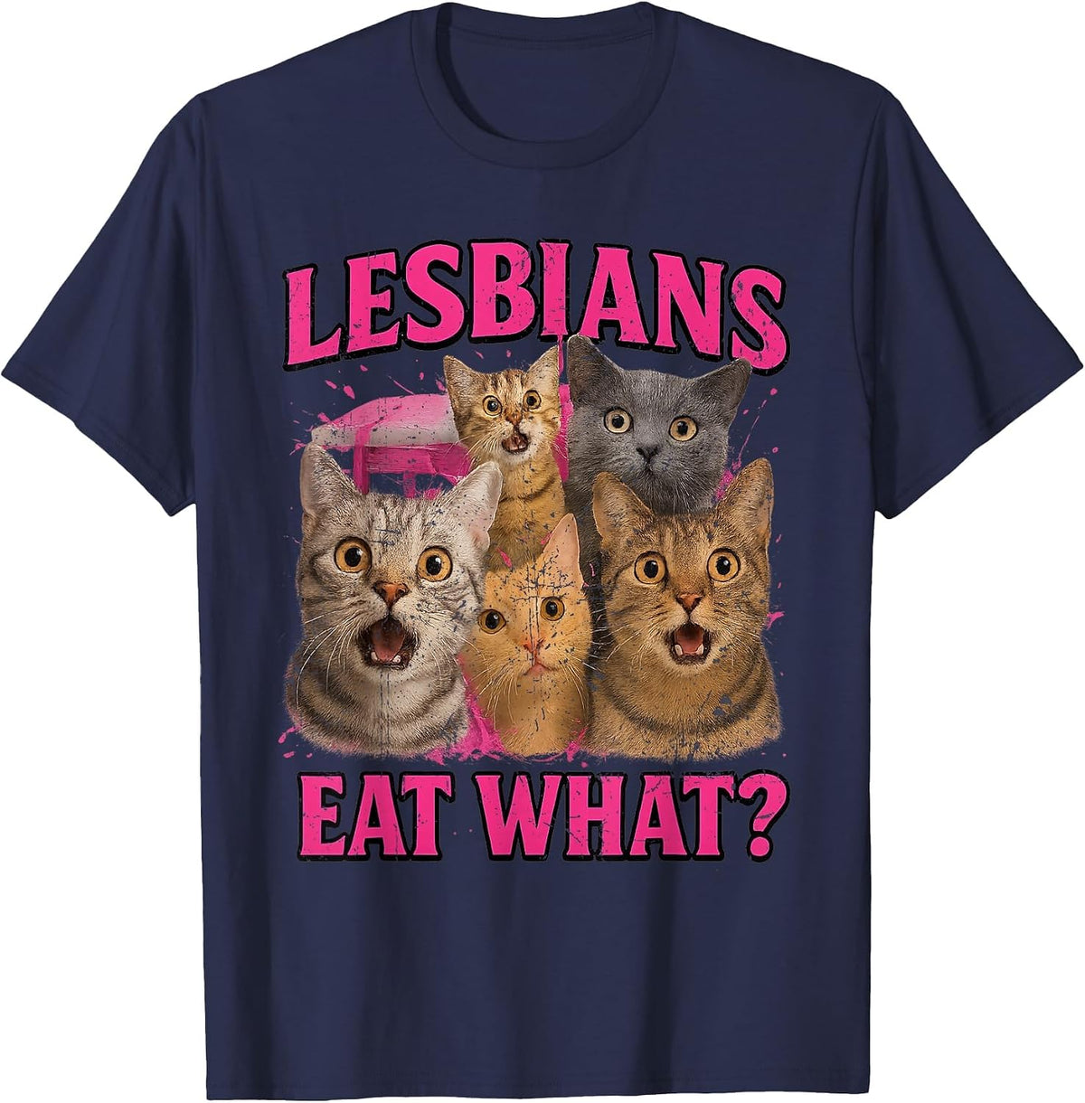 Lesbians Eat What?! Funny Cat Gay Pride LGBTQ Pride Month T-Shirt - Navy Blue