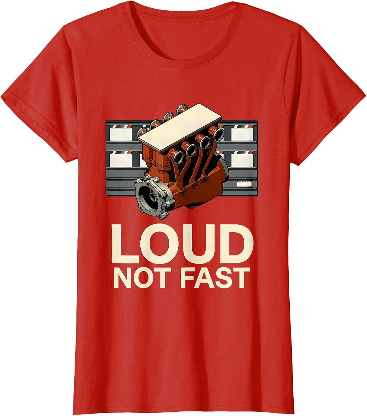 Women's Loud, Not Fast Vintage Retro Muscle Car Drag Racing T-Shirt - Red