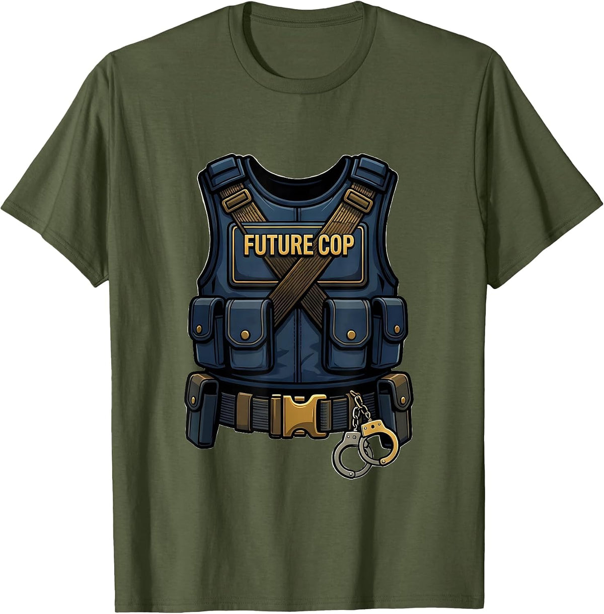 Future Cop Costume Halloween Police Officer Toddler Kids T-Shirt - Olive Green