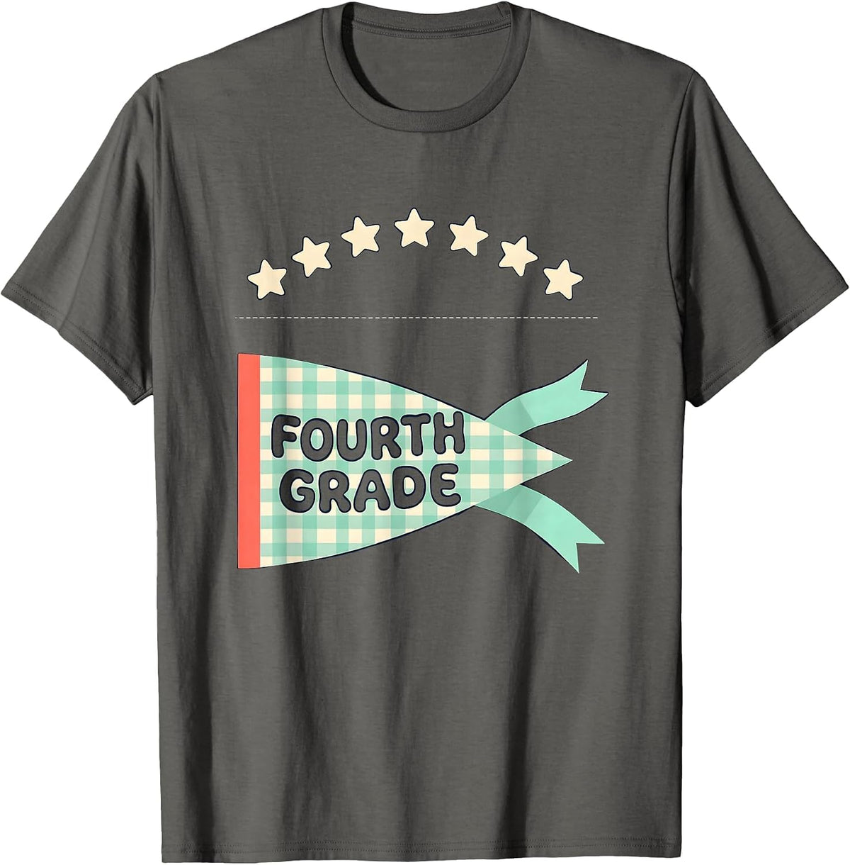 Men's Fourth Grade Pennant Flag Back to School Teacher Student T-Shirt - Asphalt Grey