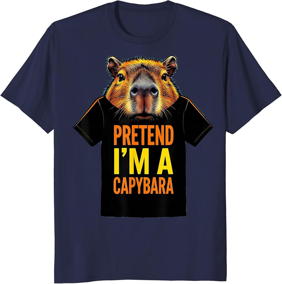 Pretend I'm A Capybara Pop Art Halloween Costume Humor T-Shirt - Navy Blue