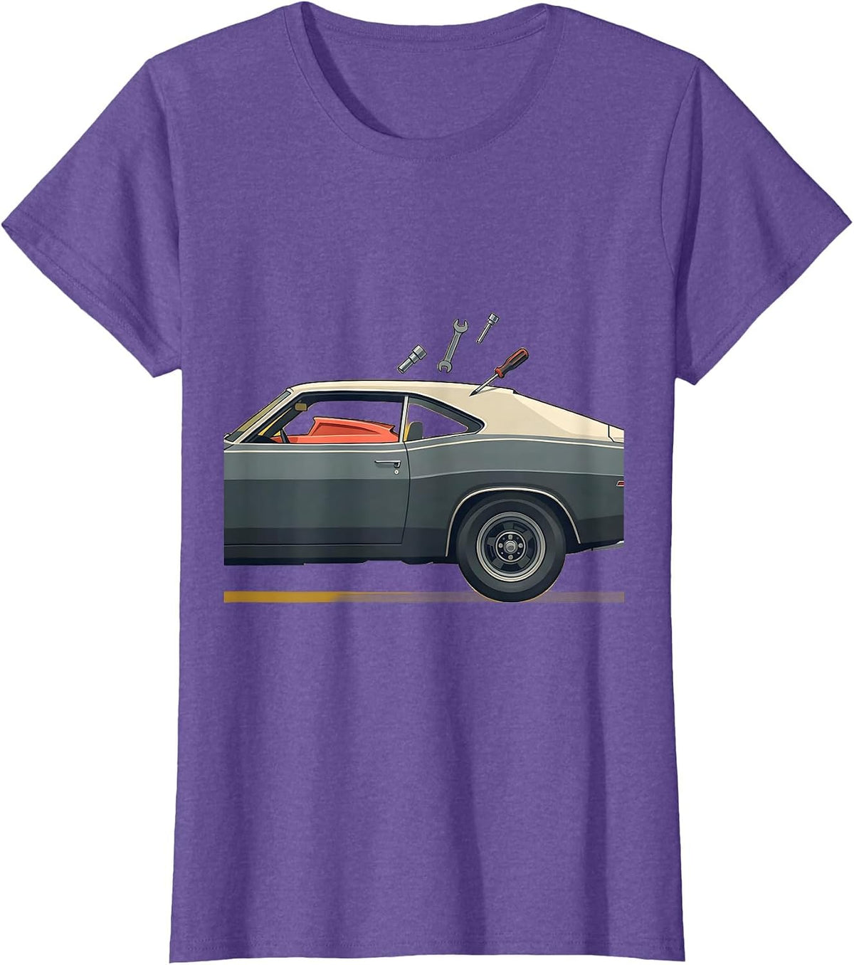 Classic 1960s Fastback Muscle Car Enthusiast Garage Humor T-Shirt - Purple Heather
