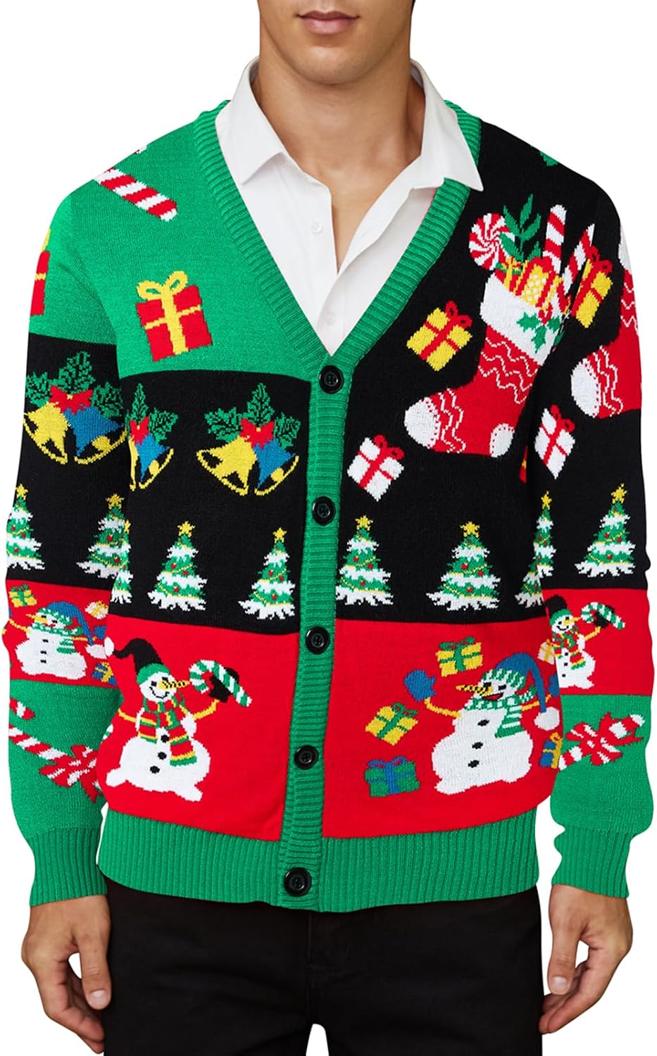 Men's Christmas Cardigan Sweater V Neck Buttons Knitted Cardigans - Christmas 08
