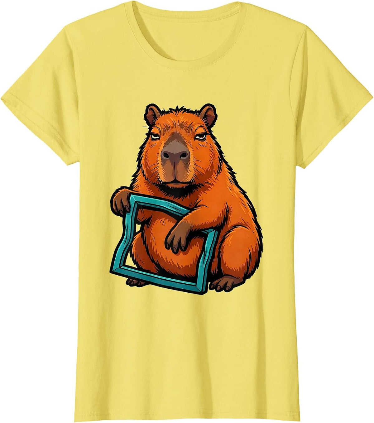 Capybara Cartoon Funny Animal Meme Humor T-Shirt - Lemon Yellow
