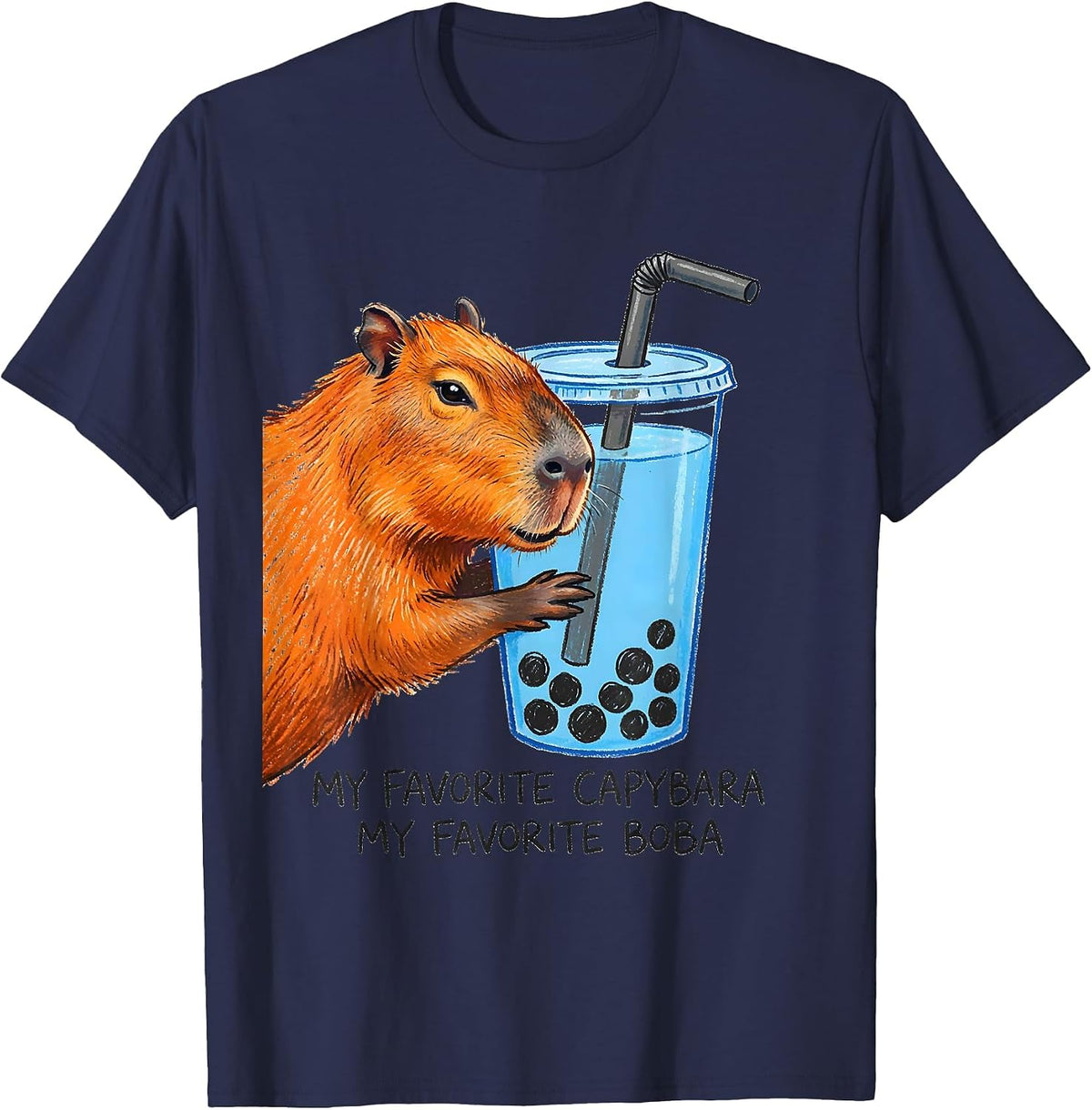 My Favorite Capybara My Favorite Boba Cute Kawaii Anime T-Shirt - Navy Blue