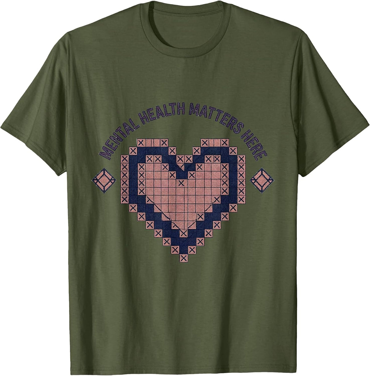 Mental Health Matters Here Awareness Design T-Shirt - Olive Green