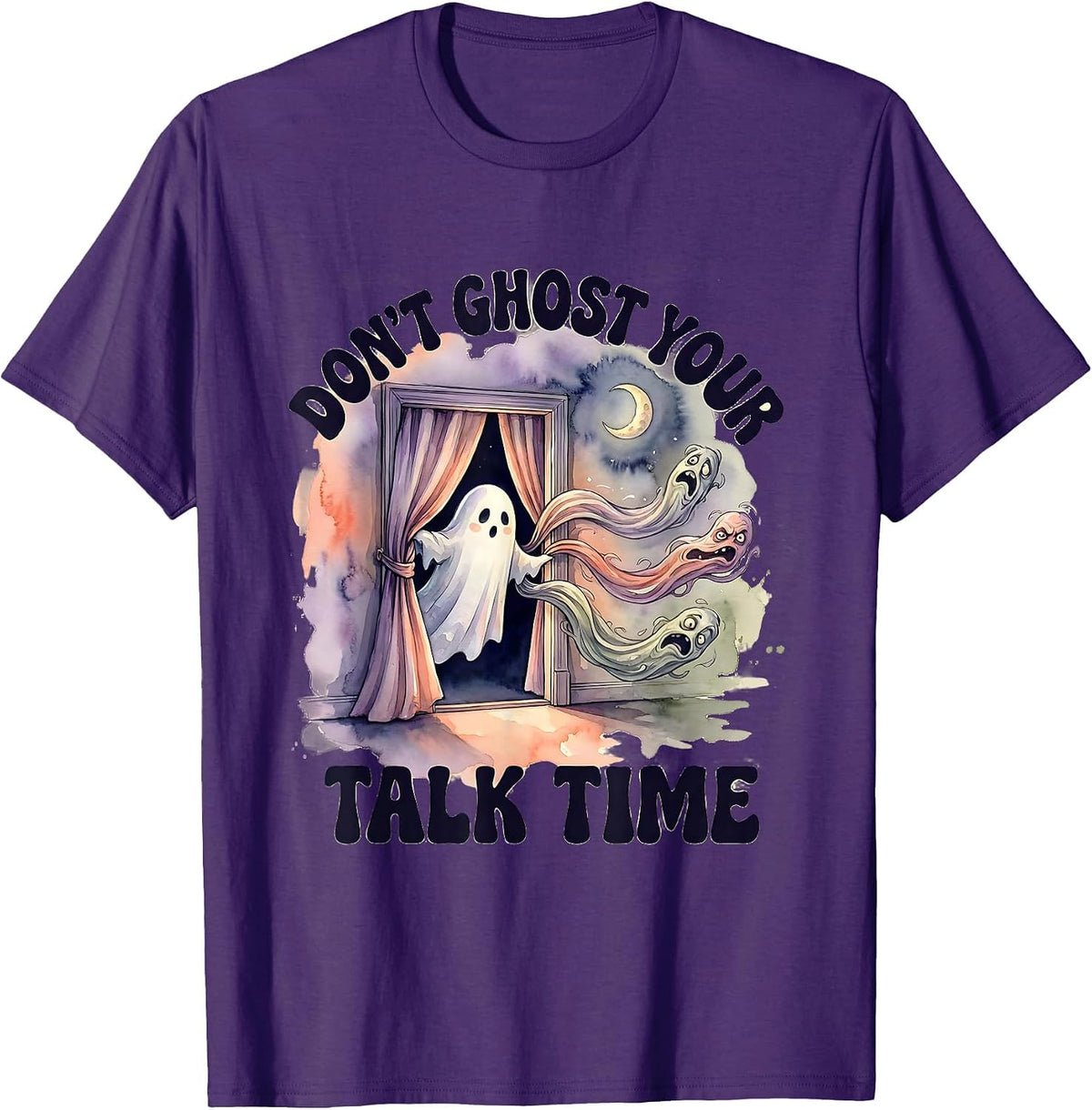 Men's Don't Ghost Your Talk Time Watercolor Ghost Mental Health T-Shirt - Purple
