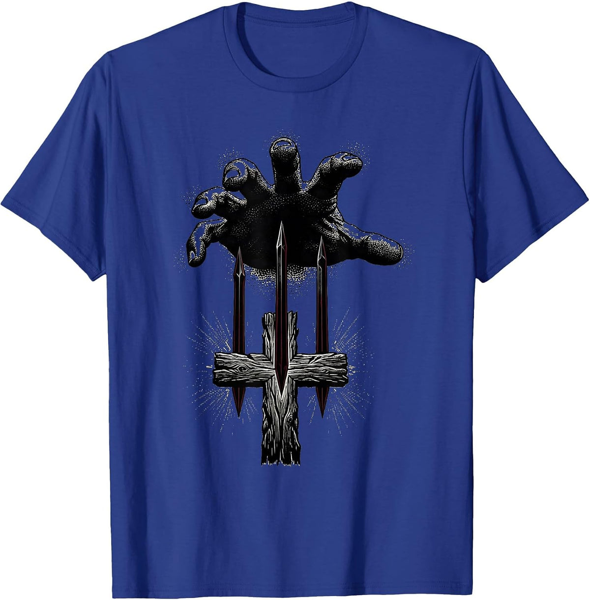 Three Nails Cross Christian Faith Graphic T-Shirt - Royal Blue