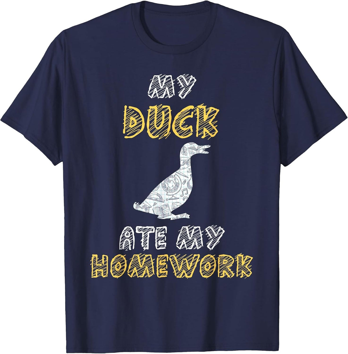 My Duck Ate My Homework Mallard Dipper Kid Back to School T-Shirt - Navy Blue