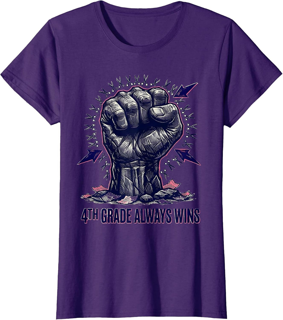 Women's 4th Grade Always Wins Funny Back To School Kids Teachers T-Shirt - Purple