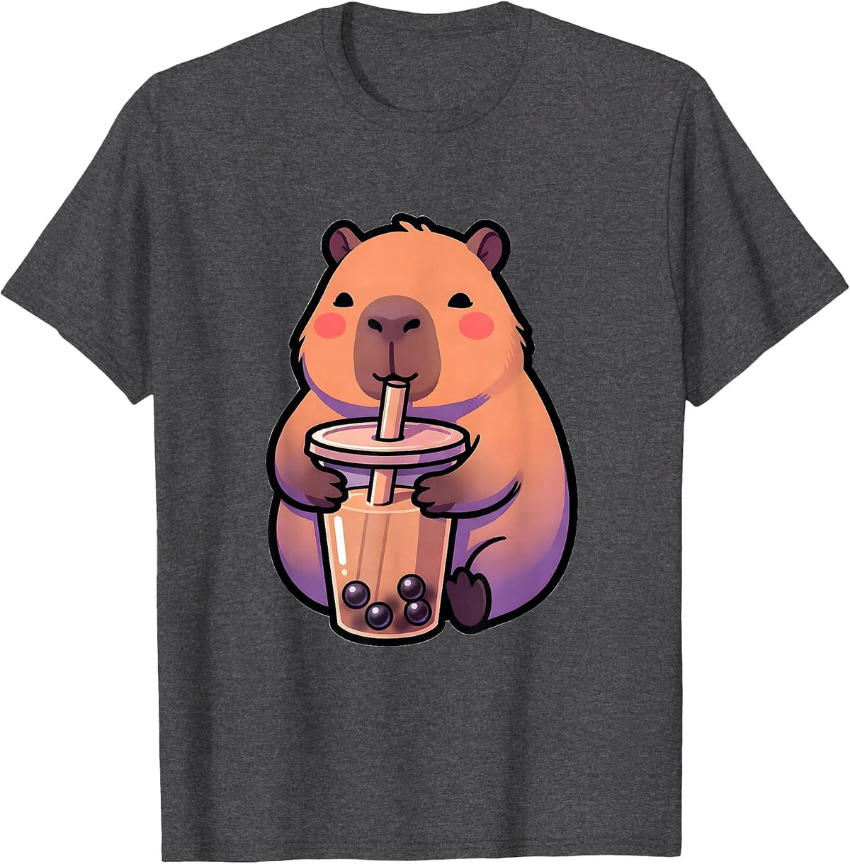 Cute Capybara Kawaii Anime Bubble Tea Boba Tea Lover T-Shirt - Dark Heather Grey