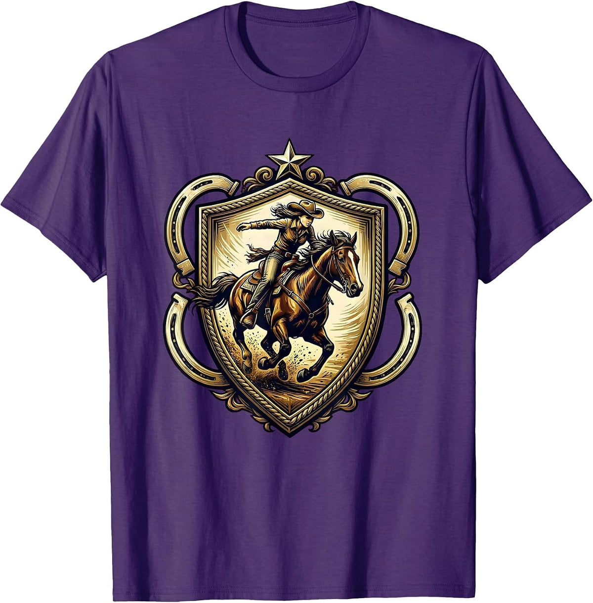 Men's Cowgirl Barrel Racing Horse Rodeo Graphic T-Shirt - Purple